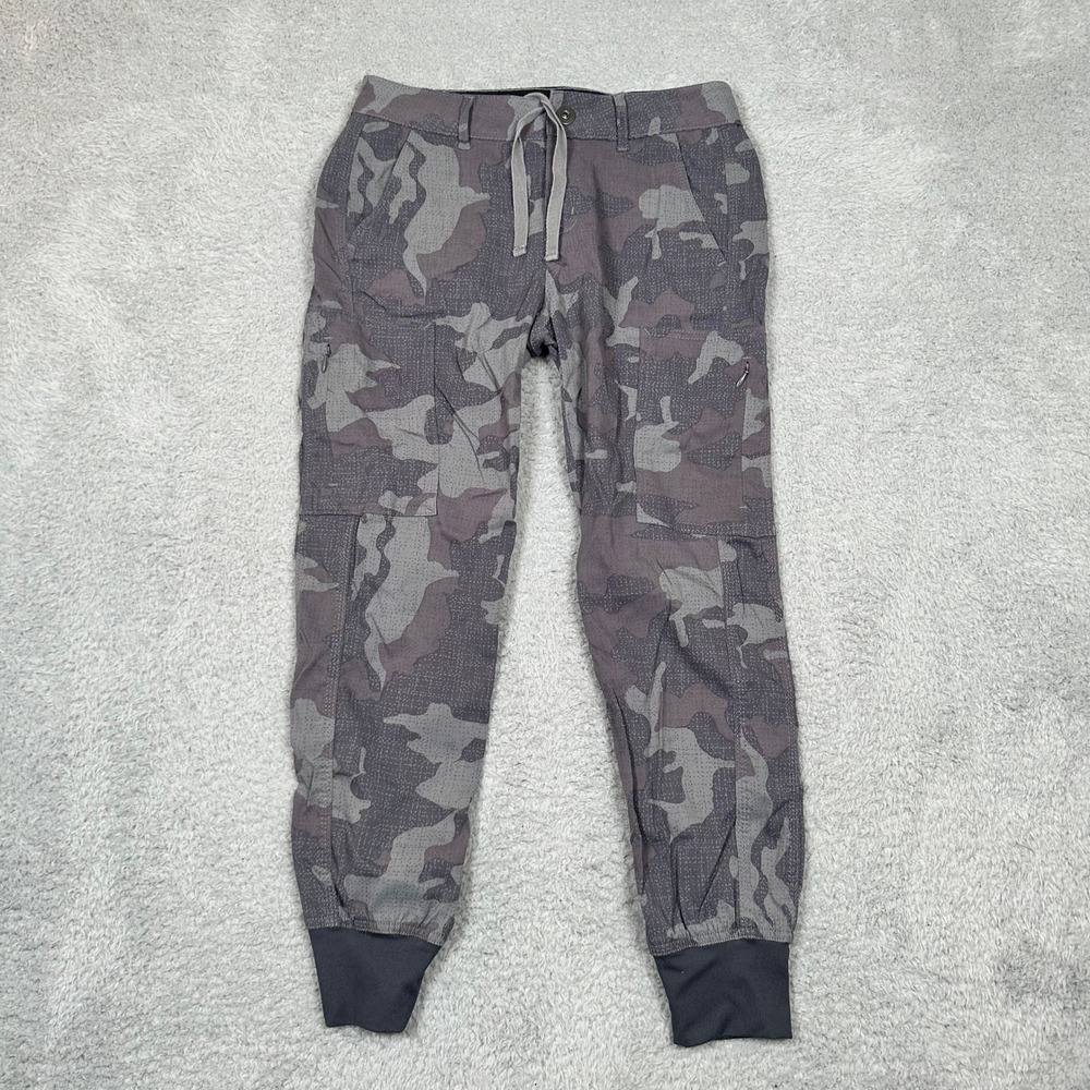 Prana Womens Grey‎ Camo Grid Texture Cargo Jogger Pants Size 0 Drawstring Hiking